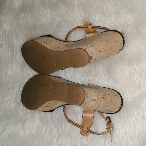 Y2K Coach Size 7.5 B Black Fabric Tan Cork Wedges - Picture 5 of 14